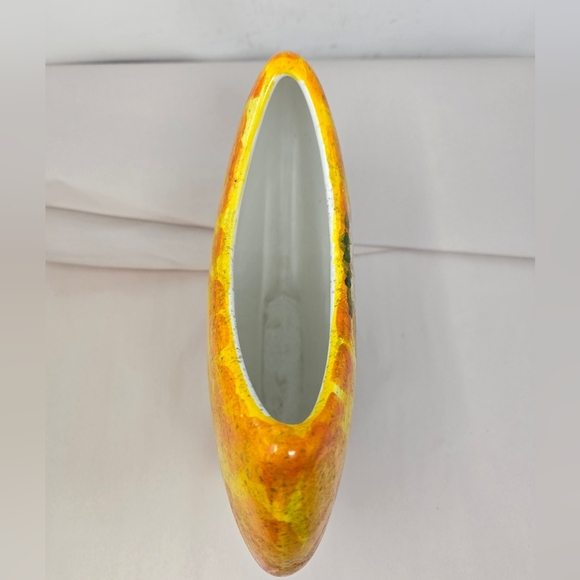 Italian Hand Made Flower Vase Bright Bold Hand Painted Flowers Yellow Orange - Picture 7 of 14